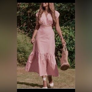 Zara Red and White Striped Midi Skirt set